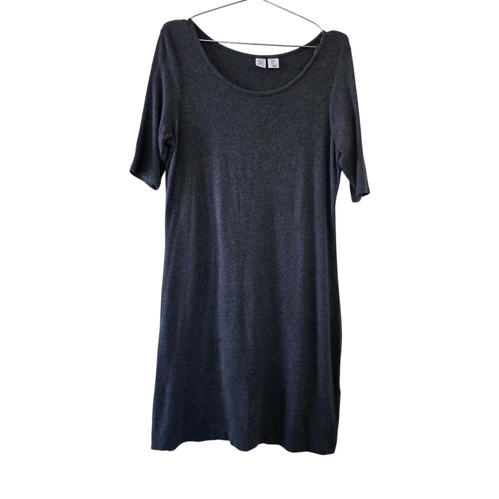 Artisan NY Gray Knit Dress Women Size M Scoop Neck Stretch Casual Minimalist